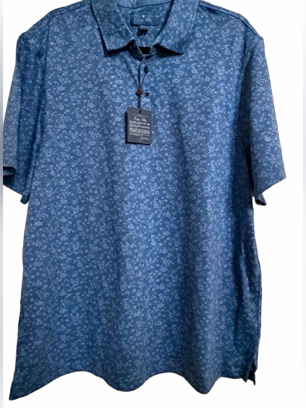 NWT Joseph Abboud Indigo Blue Men’s Blue Floral Short Sleeve Polo Shirt XXL